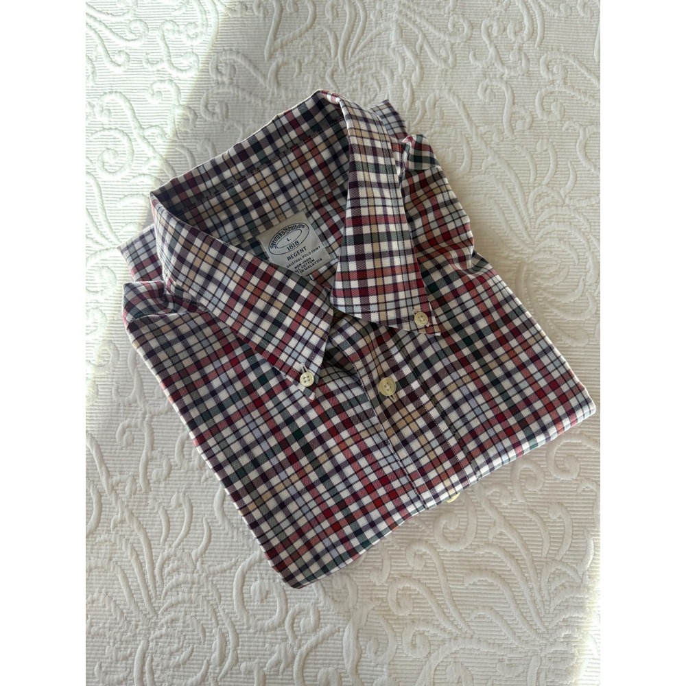 Brooks Brothers 1818 Regent Multicolored Plaid non-iron Shirt Men Large Cotton